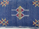 Cobalt Blue Moroccan Silk Pillow Cover, Gold Red Geometric Embroidered Kilim Boho Cushion, Handmade Decor - product image 7