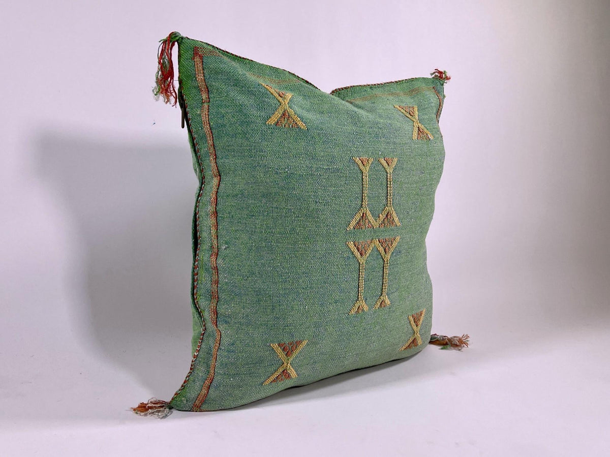 Green Teal Moroccan Silk Pillow Cover, Berber Kilim Boho Cushion, Handmade Bohemian Throw Pillow Cover - product image 4