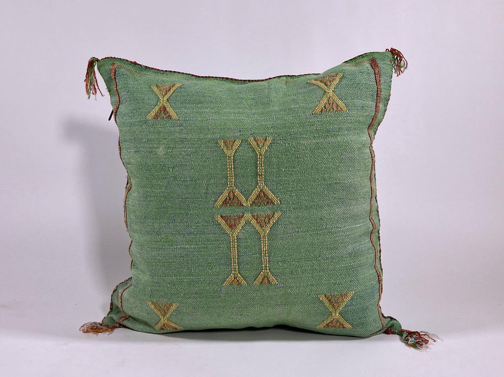 Green Teal Moroccan Silk Pillow Cover, Berber Kilim Boho Cushion, Handmade Bohemian Throw Pillow Cover - product image 2