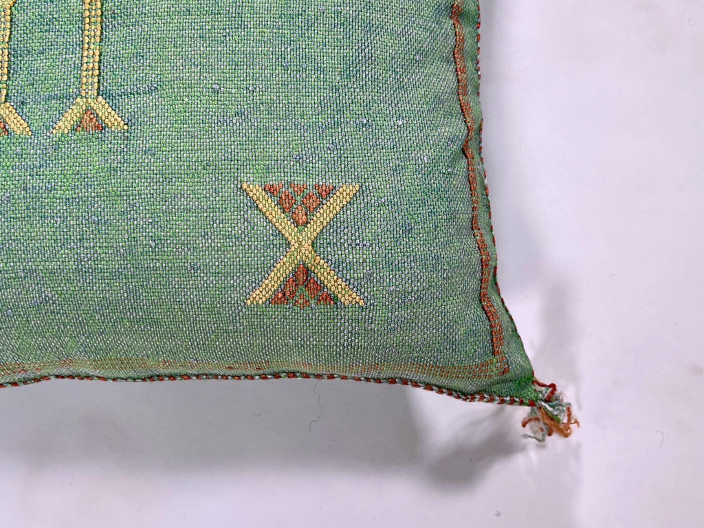 Green Teal Moroccan Silk Pillow Cover, Berber Kilim Boho Cushion, Handmade Bohemian Throw Pillow Cover - product image 6