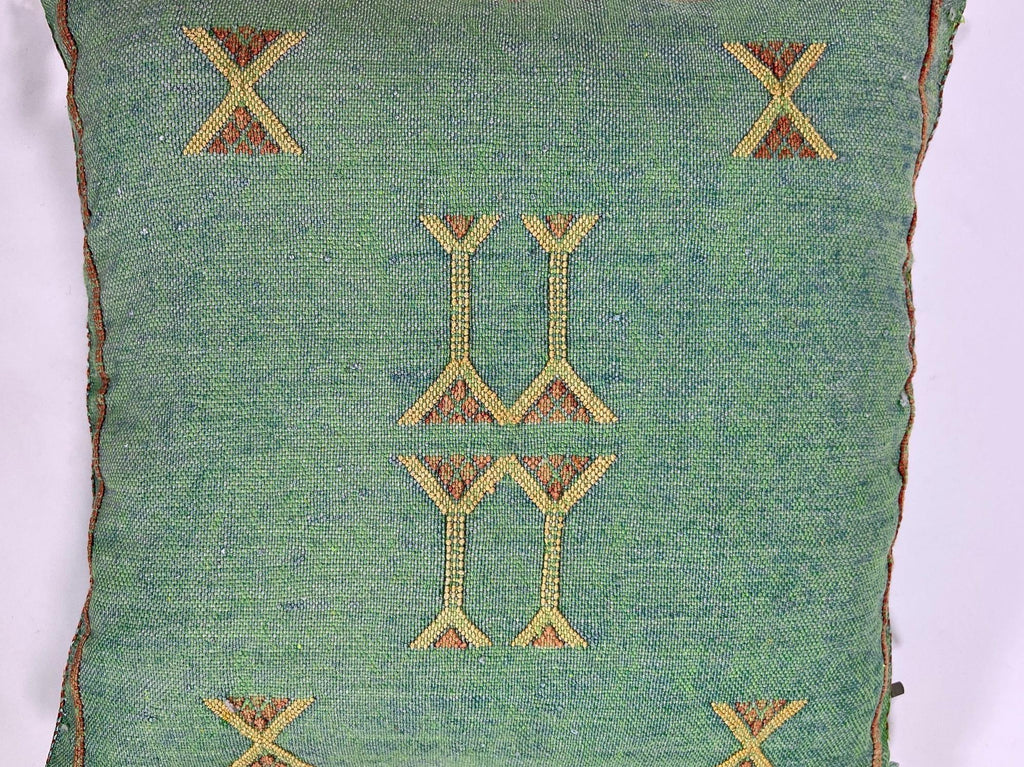 Green Teal Moroccan Silk Pillow Cover, Berber Kilim Boho Cushion, Handmade Bohemian Throw Pillow Cover - product image 7