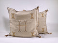 Beige Moroccan Silk Pillow Cover, Handmade Berber Boho Cushion with Gold Embroidery, Beni Ourain Style Fr - product image 1