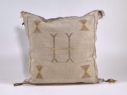 Beige Moroccan Silk Pillow Cover, Handmade Berber Boho Cushion with Gold Embroidery, Beni Ourain Style Fr - product image 2
