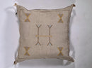 Beige Moroccan Silk Pillow Cover, Handmade Berber Boho Cushion with Gold Embroidery, Beni Ourain Style Fr - product image 9