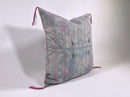 Blue Moroccan Silk Pillow Cover, Pink Embroidered Boho Cushion, Teal Geometric Sabra Silk Throw Pillow - product image 4