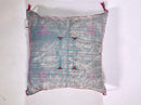 Blue Moroccan Silk Pillow Cover, Pink Embroidered Boho Cushion, Teal Geometric Sabra Silk Throw Pillow - product image 5