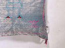 Blue Moroccan Silk Pillow Cover, Pink Embroidered Boho Cushion, Teal Geometric Sabra Silk Throw Pillow - product image 6