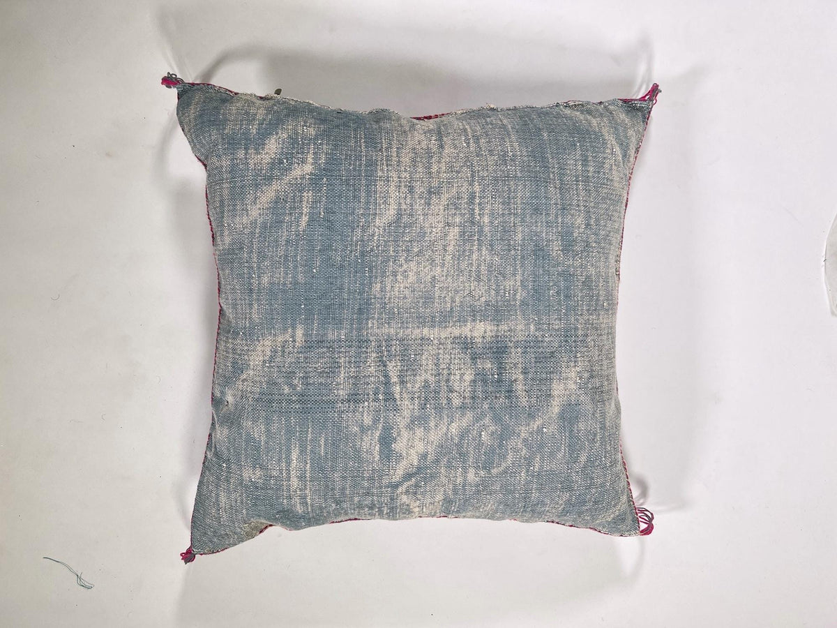 Blue Moroccan Silk Pillow Cover, Pink Embroidered Boho Cushion, Teal Geometric Sabra Silk Throw Pillow - product image 9