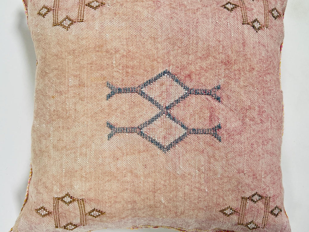 Pink Beige Moroccan Silk Pillow Cover, Blue Gold Berber Geometric Embroidery, Boho Sabra Cushion, Handmad - product image 8