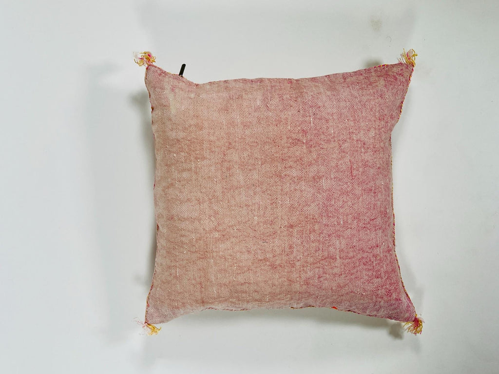 Pink Beige Moroccan Silk Pillow Cover, Blue Gold Berber Geometric Embroidery, Boho Sabra Cushion, Handmad - product image 10