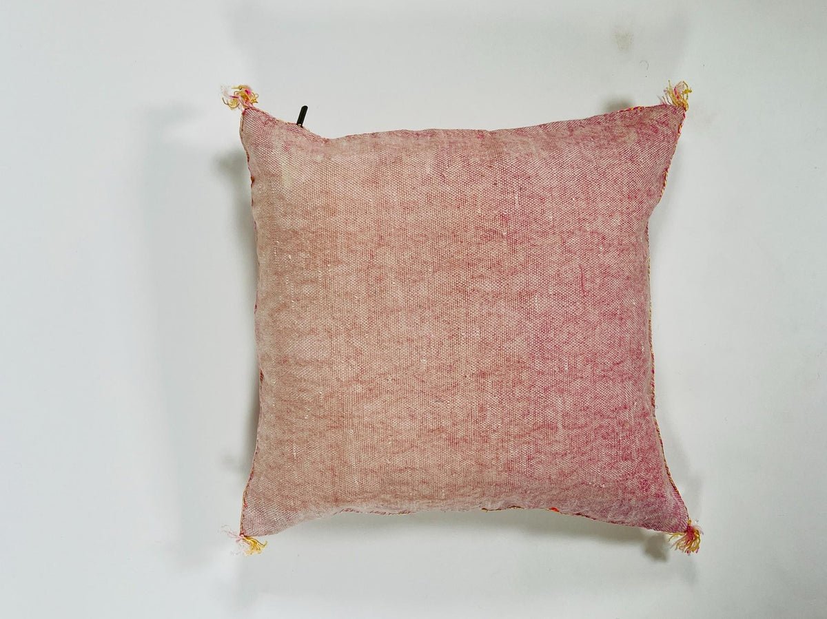 Pink Beige Moroccan Silk Pillow Cover, Blue Gold Berber Geometric Embroidery, Boho Sabra Cushion, Handmad - product image 10