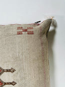 Beige Moroccan Silk Pillow Cover, Handmade Berber Boho Cushion with Rust Geometric Embroidery, Ivory Sabr - product image 7