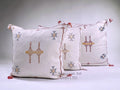 Cream Moroccan Silk Pillow Cover, Beige Boho Kilim Cushion with Grey Geometric Embroidery & Tassel Corner - product image 1