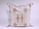 Cream Moroccan Silk Pillow Cover, Beige Boho Kilim Cushion with Grey Geometric Embroidery & Tassel Corner - product image 2