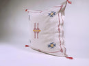 Cream Moroccan Silk Pillow Cover, Beige Boho Kilim Cushion with Grey Geometric Embroidery & Tassel Corner - product image 4