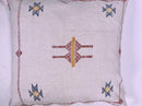 Cream Moroccan Silk Pillow Cover, Beige Boho Kilim Cushion with Grey Geometric Embroidery & Tassel Corner - product image 7