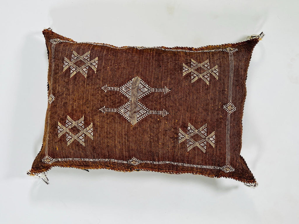 Brown Rust Moroccan Cactus Silk Pillow Cover, Berber Geometric Boho Cushion, Handmade Sabra Silk Decor - product image 6