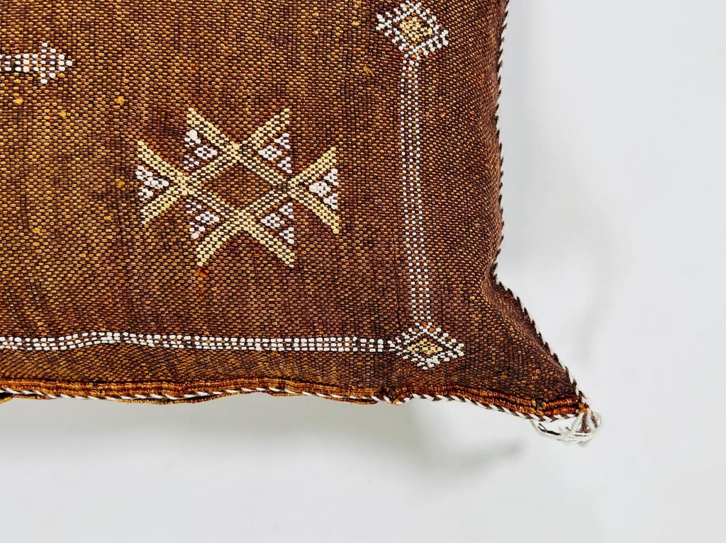 Brown Rust Moroccan Cactus Silk Pillow Cover, Berber Geometric Boho Cushion, Handmade Sabra Silk Decor - product image 7