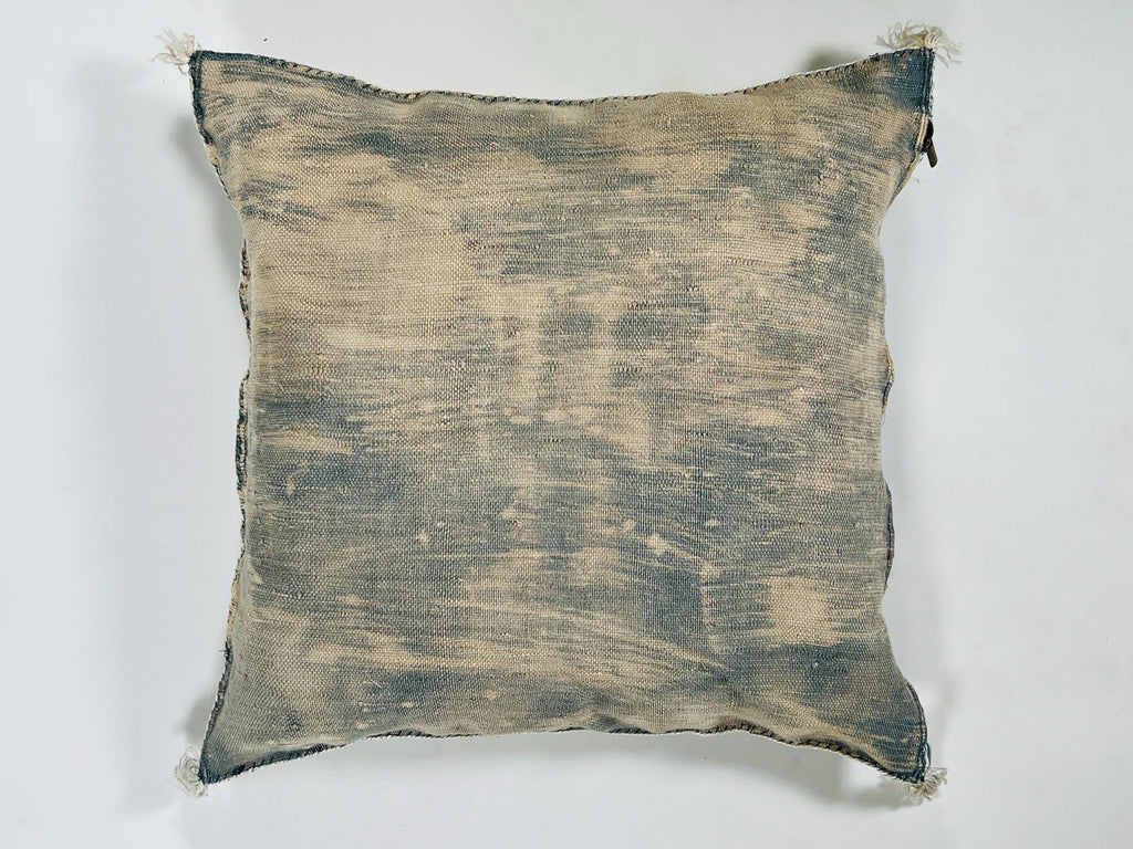 Beige Moroccan Silk Pillow Cover, Berber Boho Cushion with Geometric Embroidery, Handmade Sabra Silk Deco - product image 9