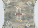 Beige Moroccan Silk Pillow Cover, Berber Boho Cushion with Geometric Embroidery, Handmade Sabra Silk Deco - product image 7