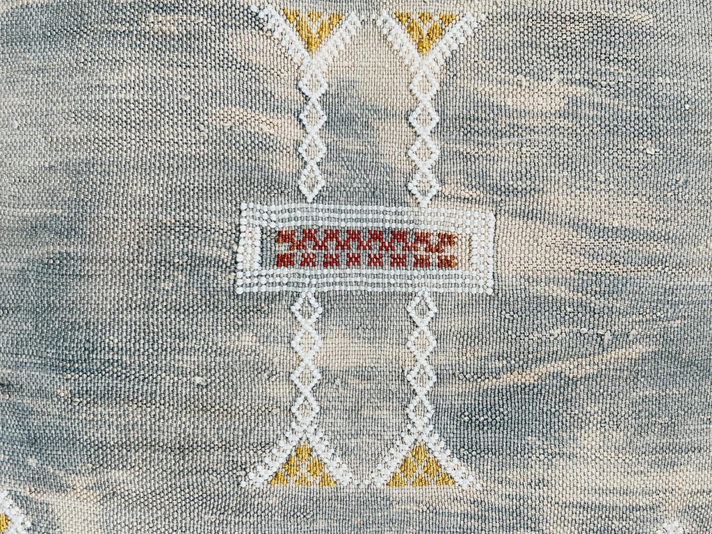 Beige Moroccan Silk Pillow Cover, Berber Boho Cushion with Geometric Embroidery, Handmade Sabra Silk Deco - product image 8