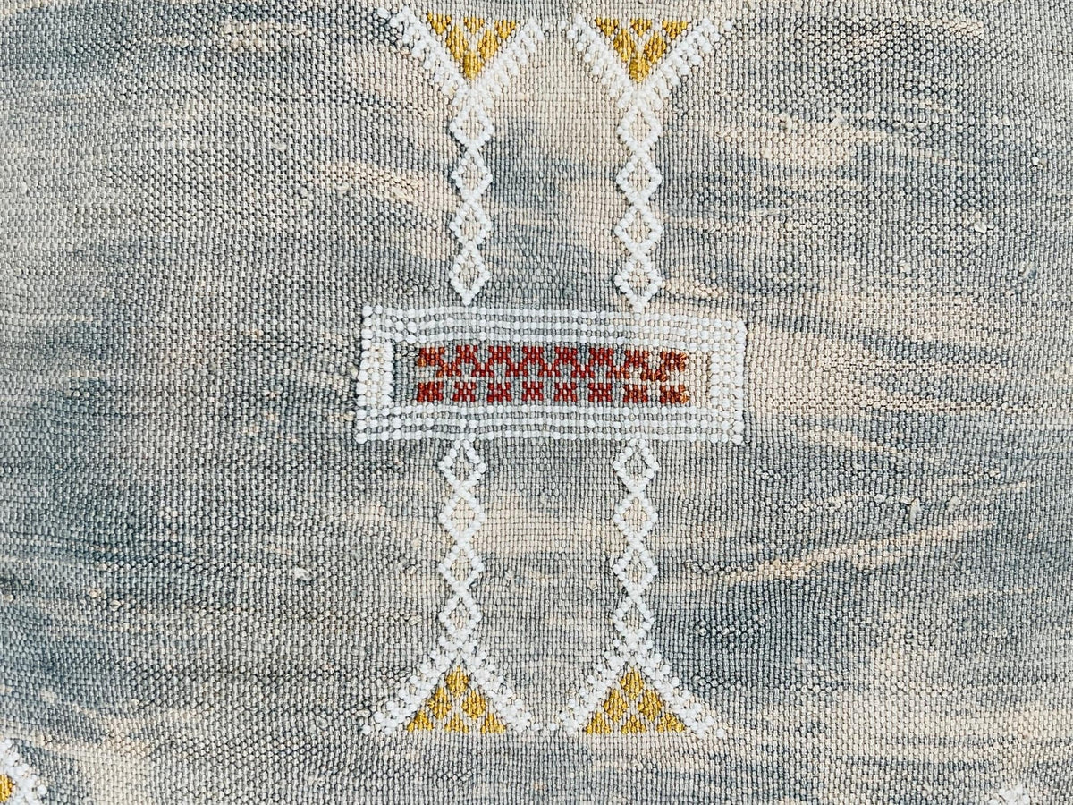 Beige Moroccan Silk Pillow Cover, Berber Boho Cushion with Geometric Embroidery, Handmade Sabra Silk Deco - product image 8