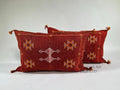 Red Moroccan Kilim Pillow Cover, Handmade Silk Boho Lumbar Pillow with Berber Embroidery and Tassel Corne - product image 1