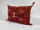 Red Moroccan Kilim Pillow Cover, Handmade Silk Boho Lumbar Pillow with Berber Embroidery and Tassel Corne - product image 4