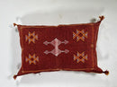 Red Moroccan Kilim Pillow Cover, Handmade Silk Boho Lumbar Pillow with Berber Embroidery and Tassel Corne - product image 6