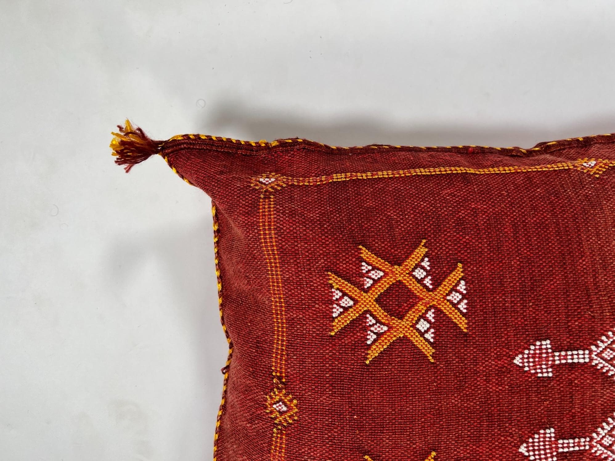 Red Moroccan Kilim Pillow Cover, Handmade Silk Boho Lumbar Pillow with Berber Embroidery and Tassel Corne - product image 9