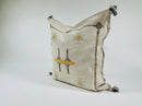 Cream Moroccan Silk Pillow Cover, Black Geometric Kilim Design, Mustard Accent Boho Tassel Cushion Cover - product image 3