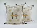 Cream Moroccan Silk Pillow Cover, Black Geometric Kilim Design, Mustard Accent Boho Tassel Cushion Cover - product image 1