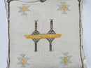 Cream Moroccan Silk Pillow Cover, Black Geometric Kilim Design, Mustard Accent Boho Tassel Cushion Cover - product image 7