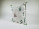 Moroccan White Silk Pillow Cover, Green Red Tribal Embroidery, Boho Tassel Cushion, Handmade Kilim Style - product image 3