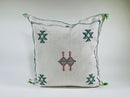 Moroccan White Silk Pillow Cover, Green Red Tribal Embroidery, Boho Tassel Cushion, Handmade Kilim Style - product image 2