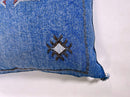Blue Moroccan Silk Pillow Cover, Handmade Boho Kilim Cushion with Tribal Embroidery and Corner Tassels - product image 6