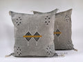 Gray Moroccan Silk Pillow Cover, Black Mustard Geometric Kilim Boho Tassel Cushion, Handmade Berber Pillo - product image 1