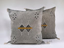 Gray Moroccan Silk Pillow Cover, Black Mustard Geometric Kilim Boho Tassel Cushion, Handmade Berber Pillo - product image 1