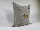 Gray Moroccan Silk Pillow Cover, Black Mustard Geometric Kilim Boho Tassel Cushion, Handmade Berber Pillo - product image 4