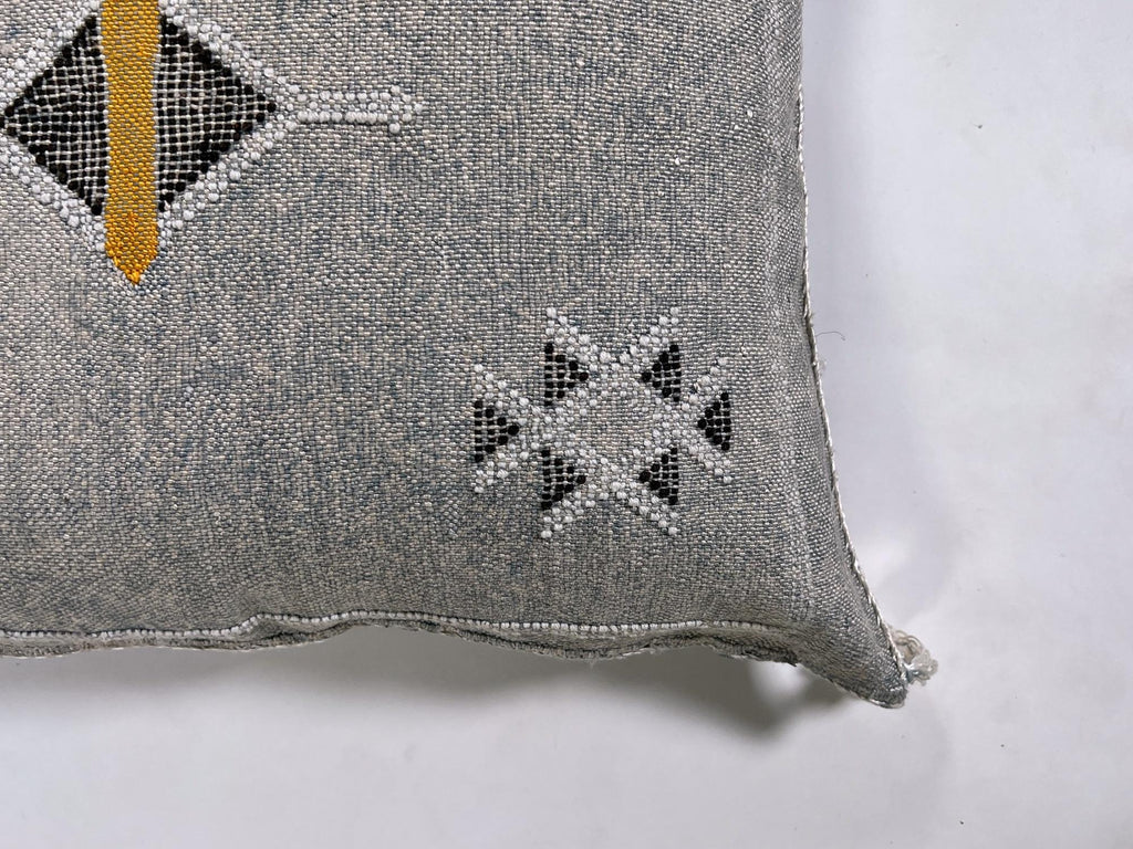 Gray Moroccan Silk Pillow Cover, Black Mustard Geometric Kilim Boho Tassel Cushion, Handmade Berber Pillo - product image 6