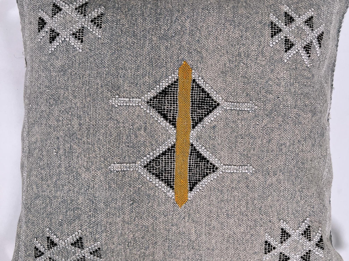 Gray Moroccan Silk Pillow Cover, Black Mustard Geometric Kilim Boho Tassel Cushion, Handmade Berber Pillo - product image 7