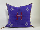 Purple Blue Moroccan Silk Pillow Cover, Handmade Berber Boho Cushion with White Geometric Embroidery - product image 2