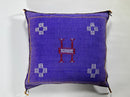 Purple Blue Moroccan Silk Pillow Cover, Handmade Berber Boho Cushion with White Geometric Embroidery - product image 5