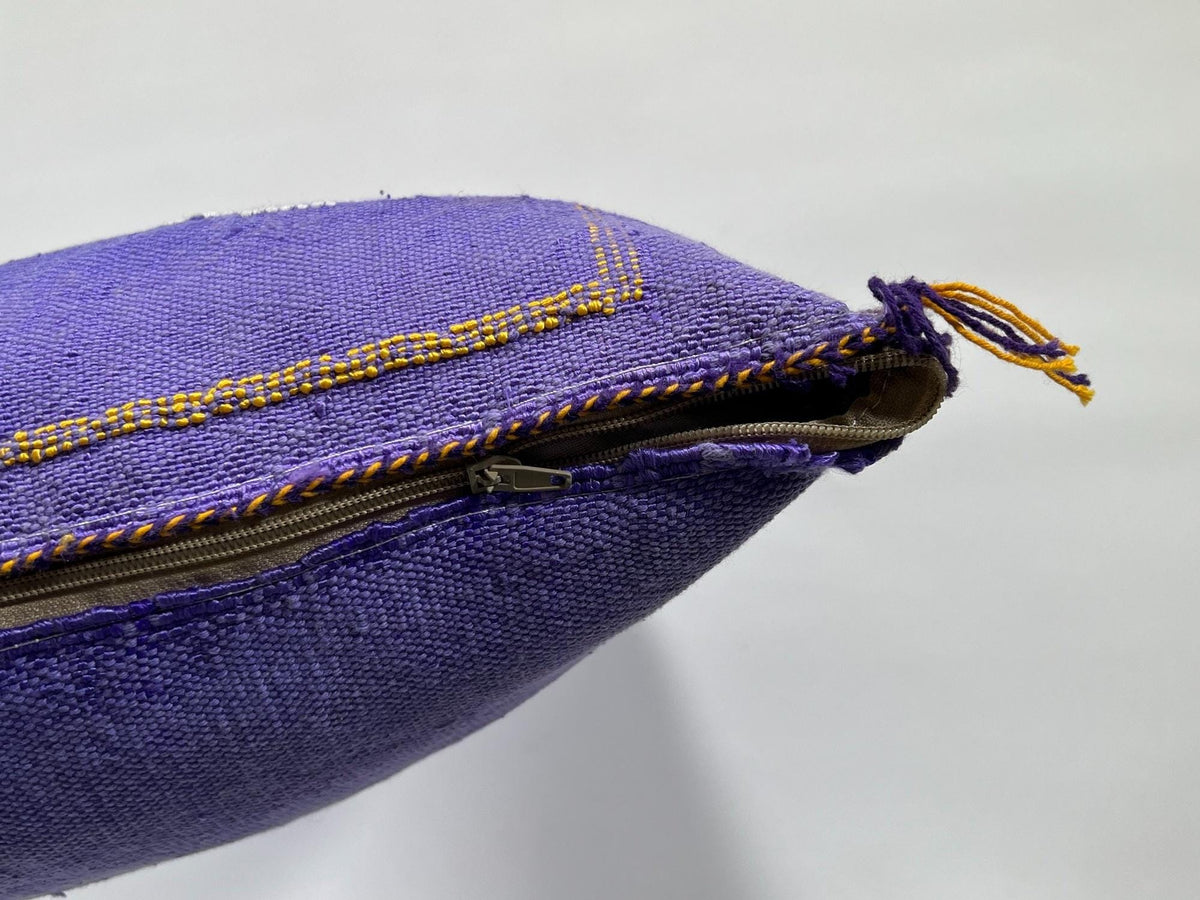 Purple Blue Moroccan Silk Pillow Cover, Handmade Berber Boho Cushion with White Geometric Embroidery - product image 10
