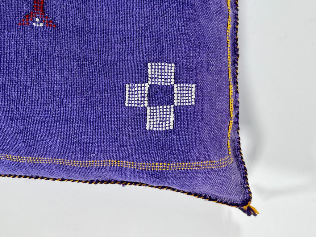 Purple Blue Moroccan Silk Pillow Cover, Handmade Berber Boho Cushion with White Geometric Embroidery - product image 8