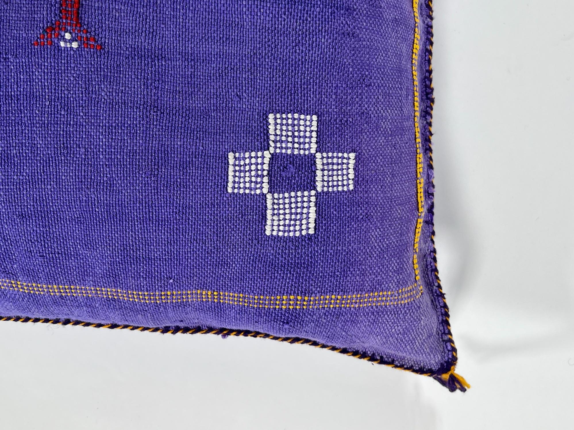 Purple Blue Moroccan Silk Pillow Cover, Handmade Berber Boho Cushion with White Geometric Embroidery - product image 8