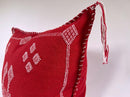 Red Moroccan Silk Pillow Cover, White Embroidered Boho Tassel Cushion, Tribal Kilim Style Decorative Pill - product image 6