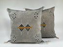 Gray Moroccan Silk Pillow Cover, Black White Geometric Embroidery, Mustard Accent, Boho Tassel Cushion - product image 1