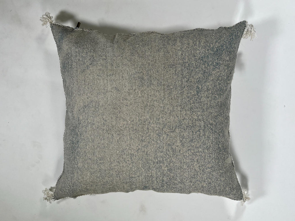 Gray Moroccan Silk Pillow Cover, Black White Geometric Embroidery, Mustard Accent, Boho Tassel Cushion - product image 8