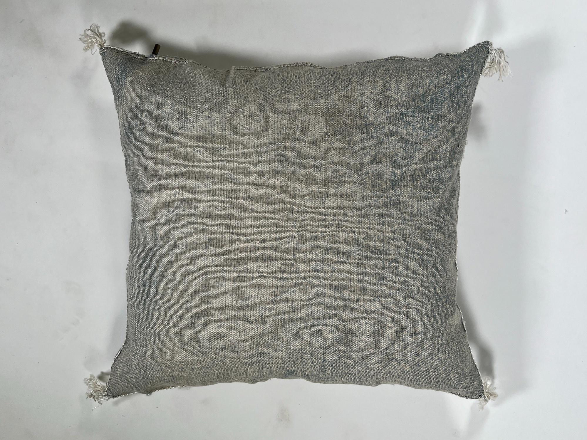 Gray Moroccan Silk Pillow Cover, Black White Geometric Embroidery, Mustard Accent, Boho Tassel Cushion - product image 8
